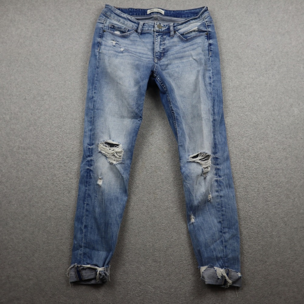BKE Jeans Womens 28 Payton Blue Distressed Mid-Rise Ankle Skinny Raw Hem Ripped